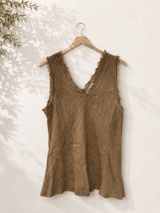 Camiseta tirantes Lino deshilachada