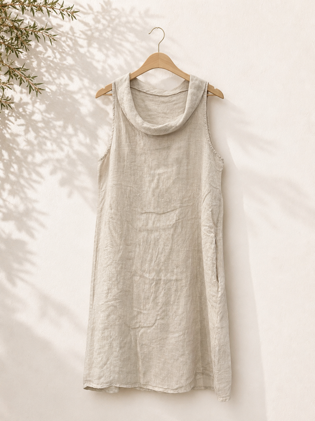 Vestido Lino Cuello Drapeado
