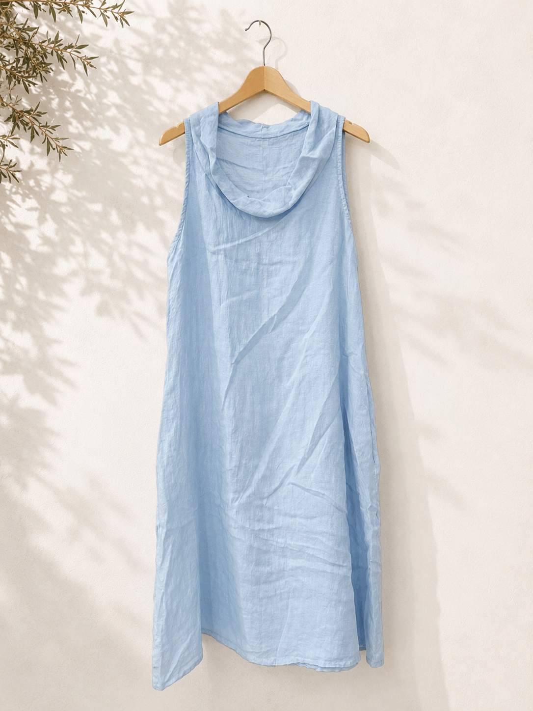 Vestido Lino Cuello Drapeado
