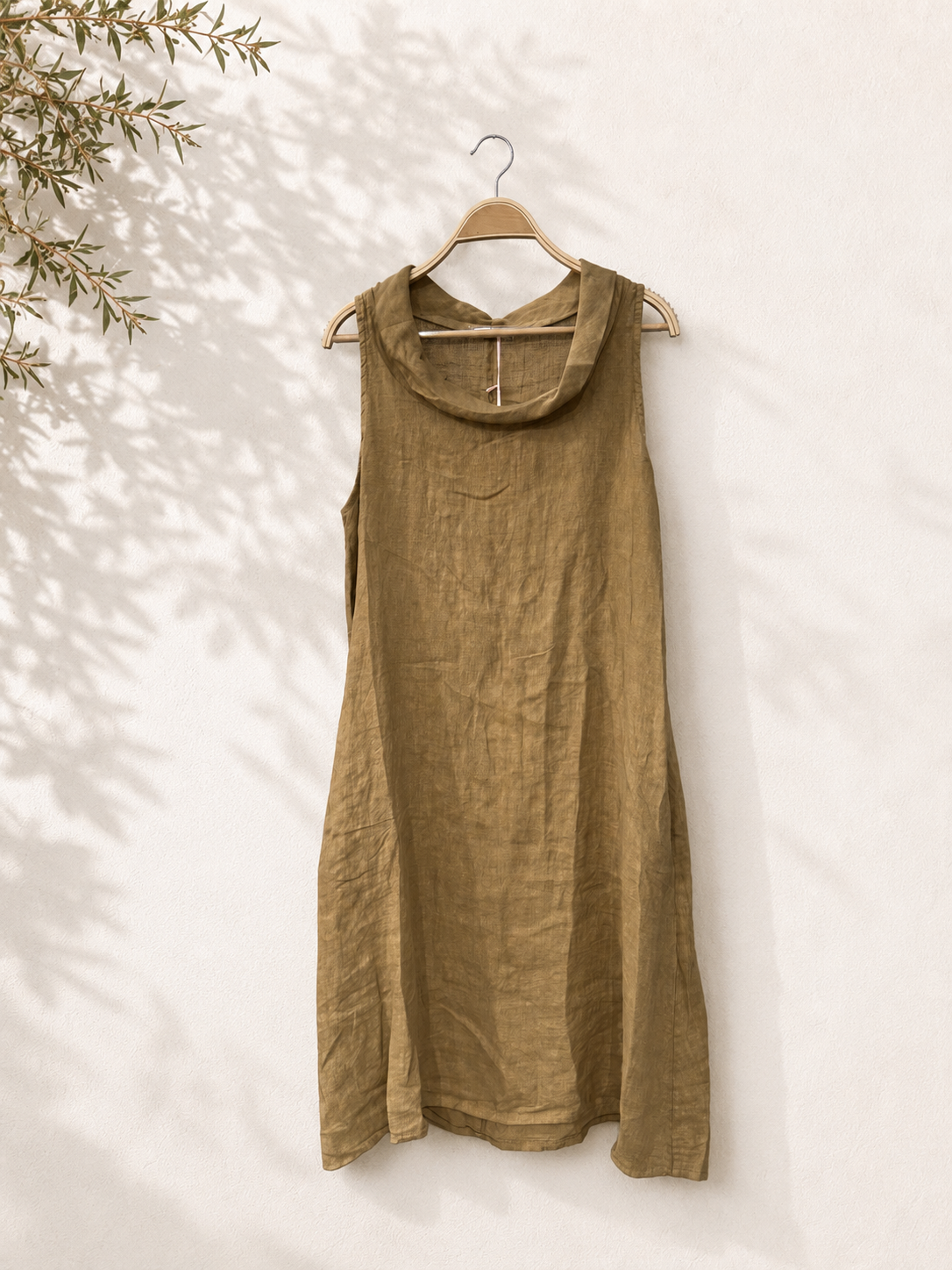 Vestido Lino Cuello Drapeado