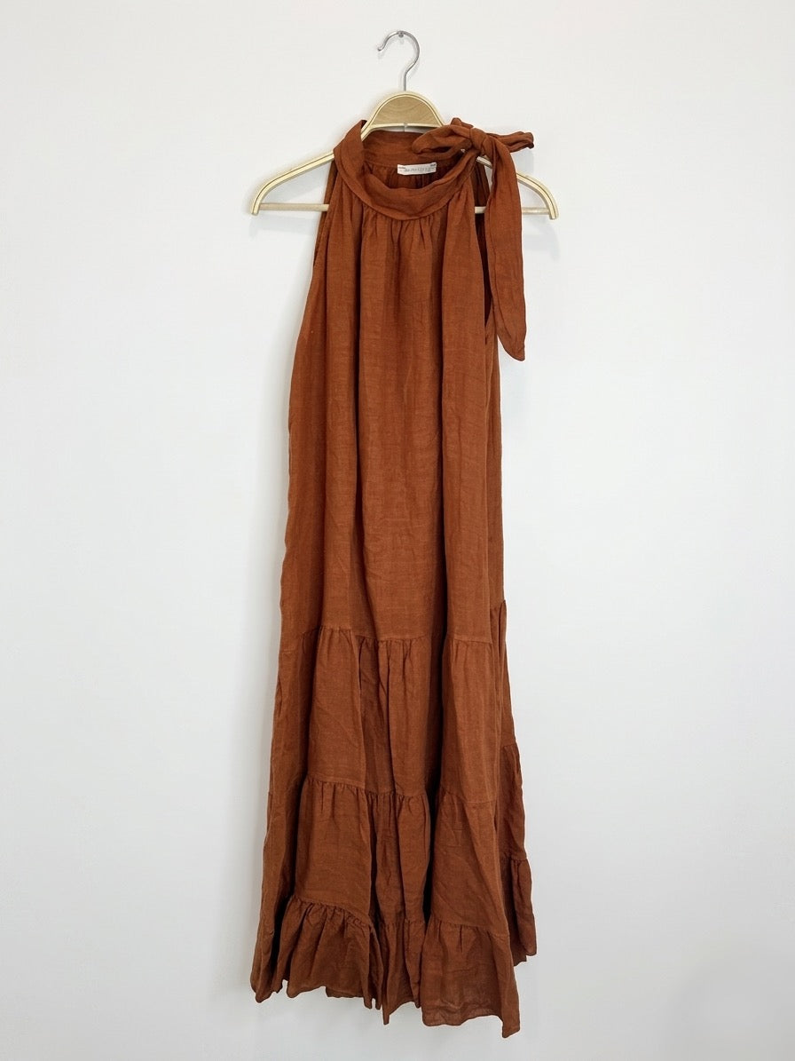 Vestido Lino lazo en cuello