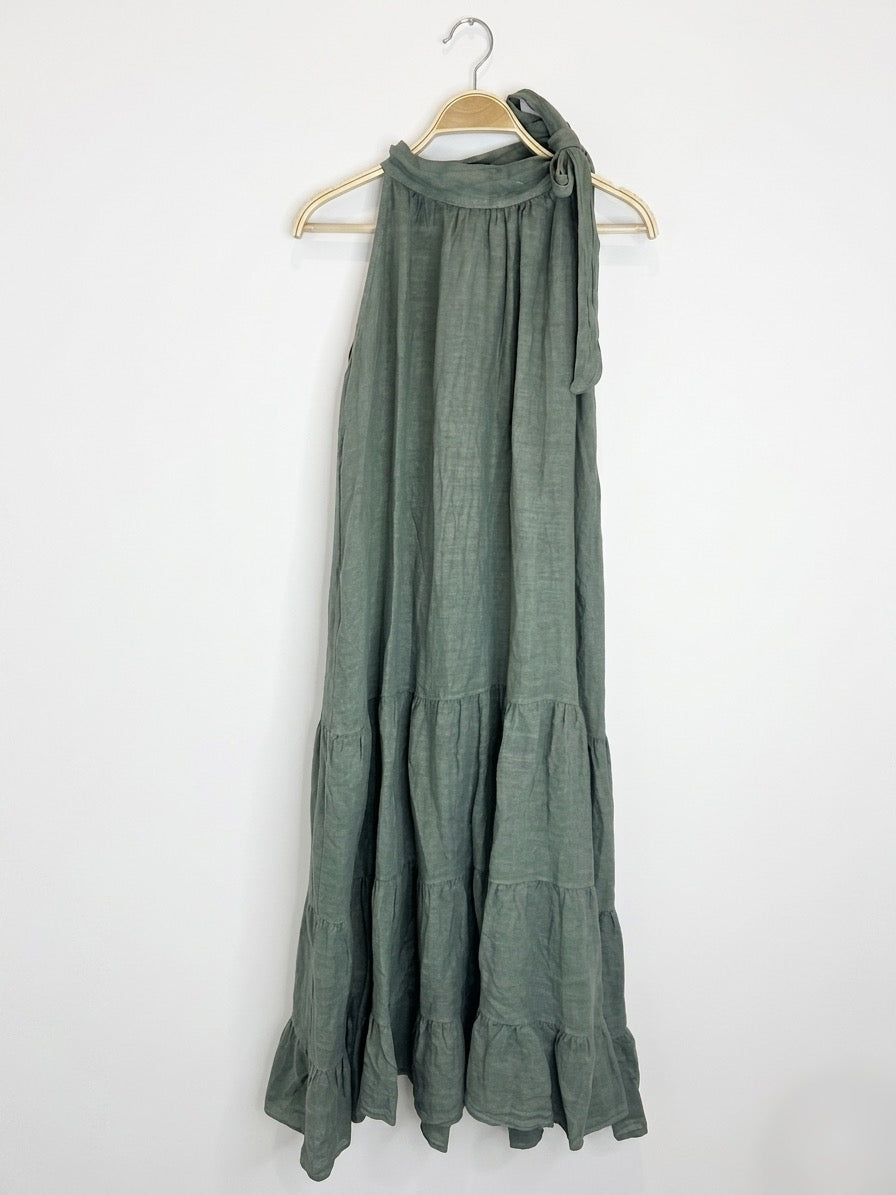 Vestido Lino lazo en cuello