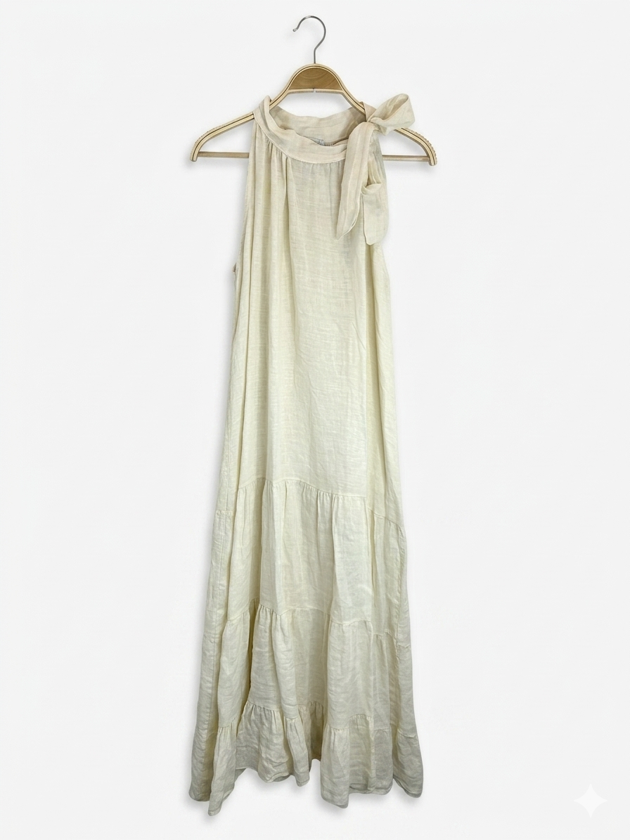 Vestido Lino lazo en cuello