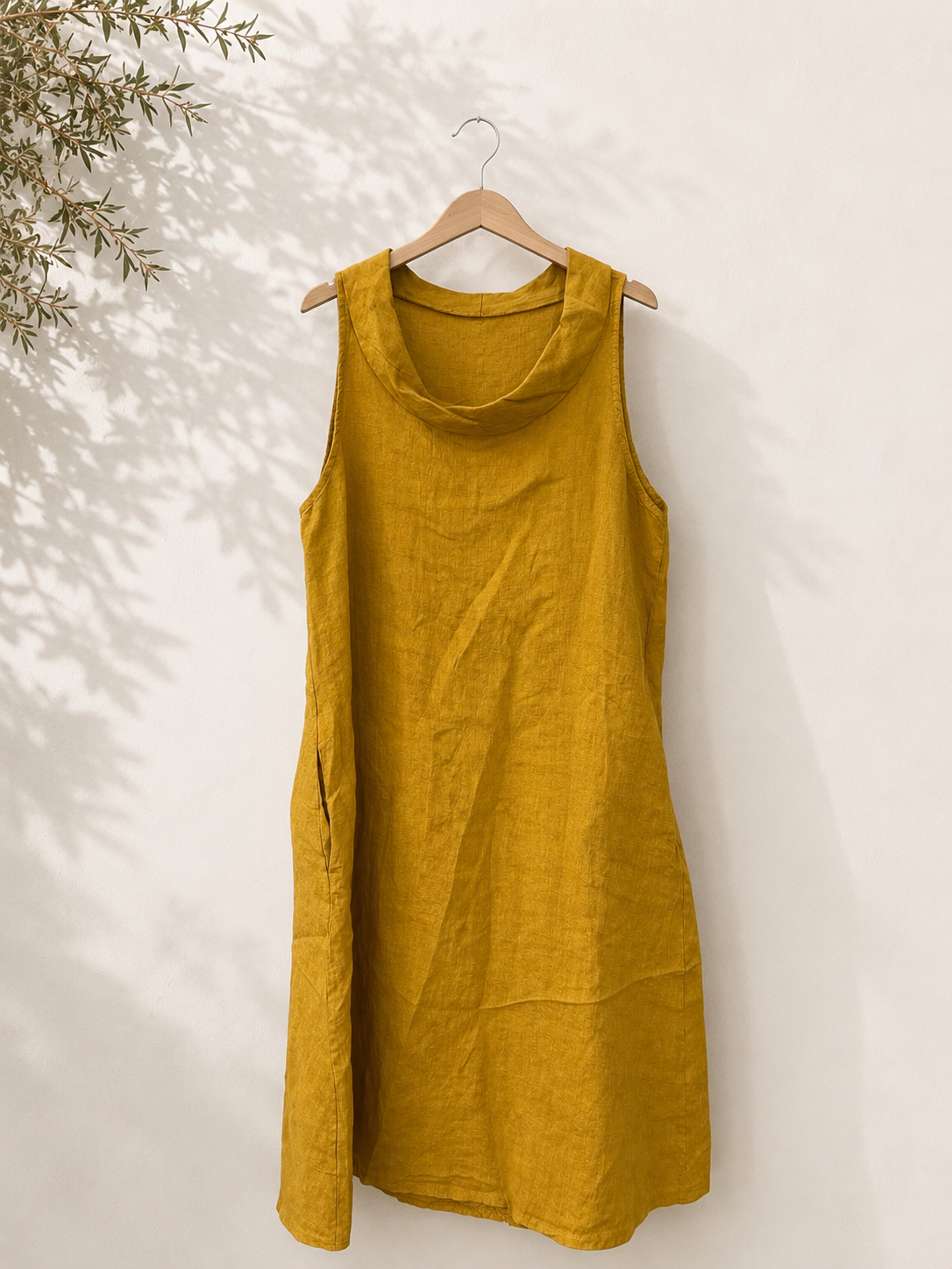 Vestido Lino Cuello Drapeado