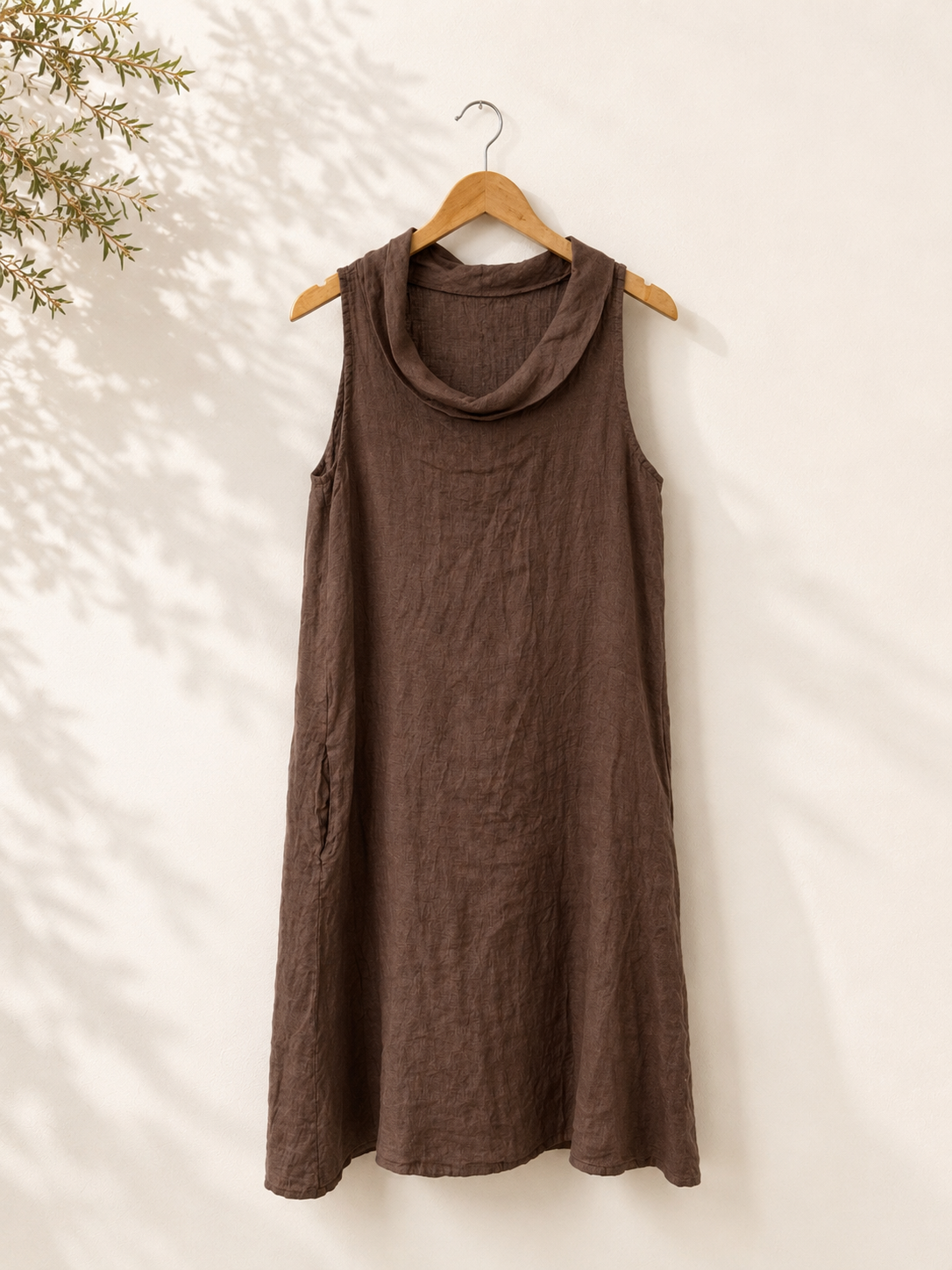 Vestido Lino Cuello Drapeado